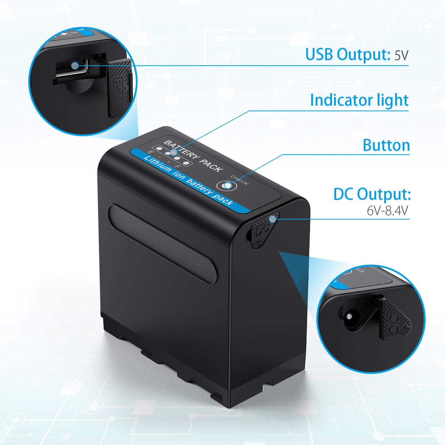Powerextra Multifunctional Battery Pack With Usb Output For Sony Np F970, Np F975, Np F960, Np F950, Np F930 Battery